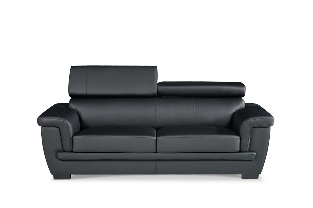 Genuine Leather Black 3 Seater Sofa PORTLAND Front