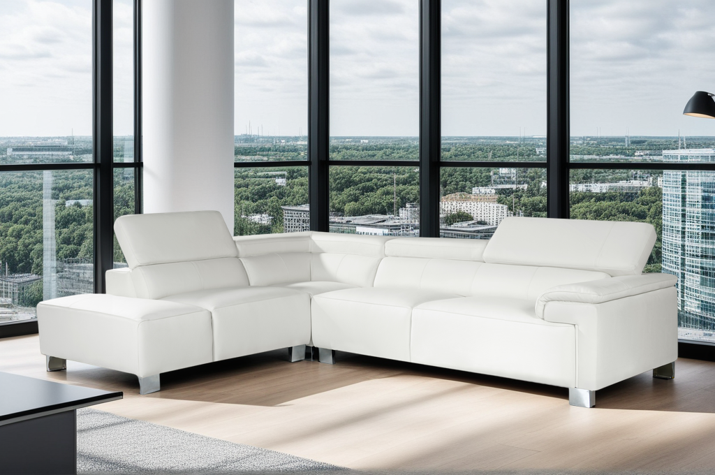 Genuine Leather White Right Hand Facing Livorno Corner Sofa