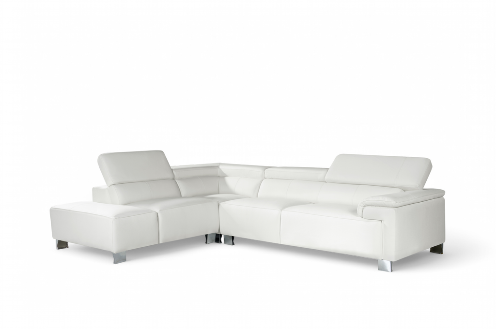 Genuine Leather White Right Hand Facing Livorno Corner Sofa