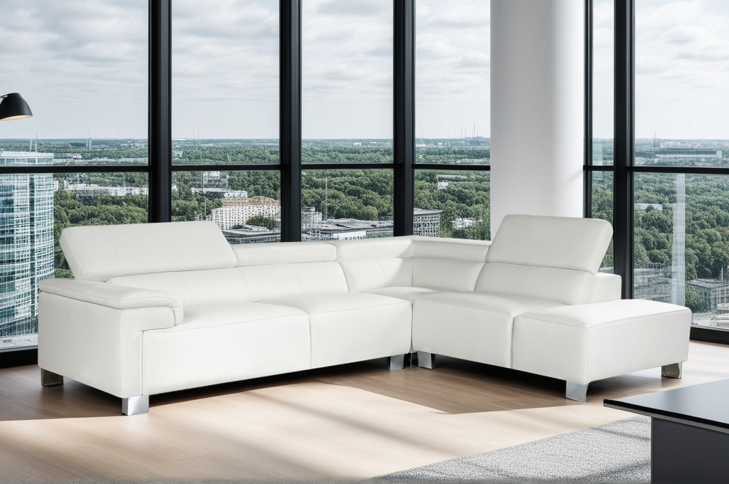 Genuine Leather White Right Hand Facing Corner Sofa LIVORNO