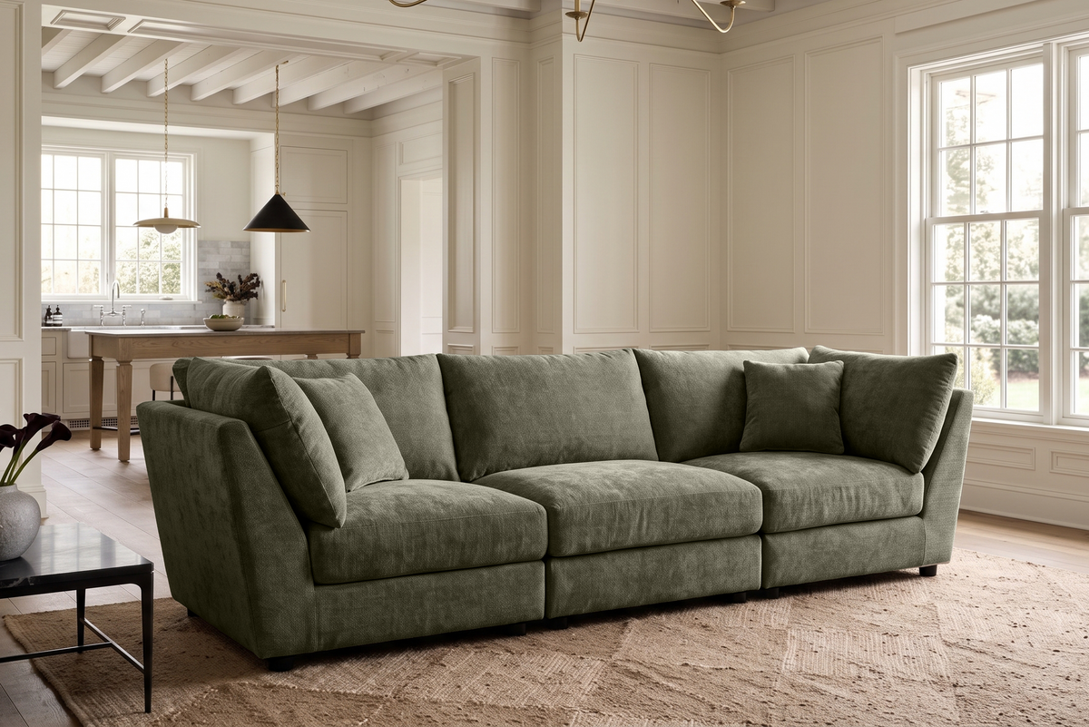 Green Chenille Fabric 3 Seater Modular Sofa MADDIE