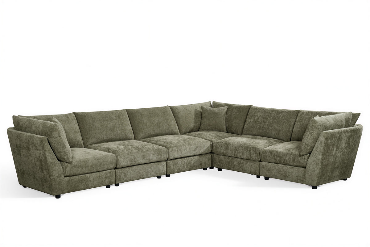 Green Chenille Fabric 6 Seater Modular Corner Sofa MADDIE