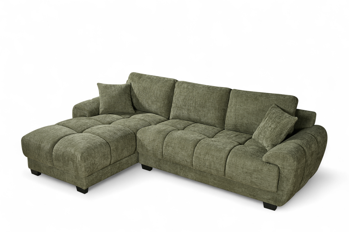 Green Chenille Fabric 1C2 Corner Sofa with Chaise JACK