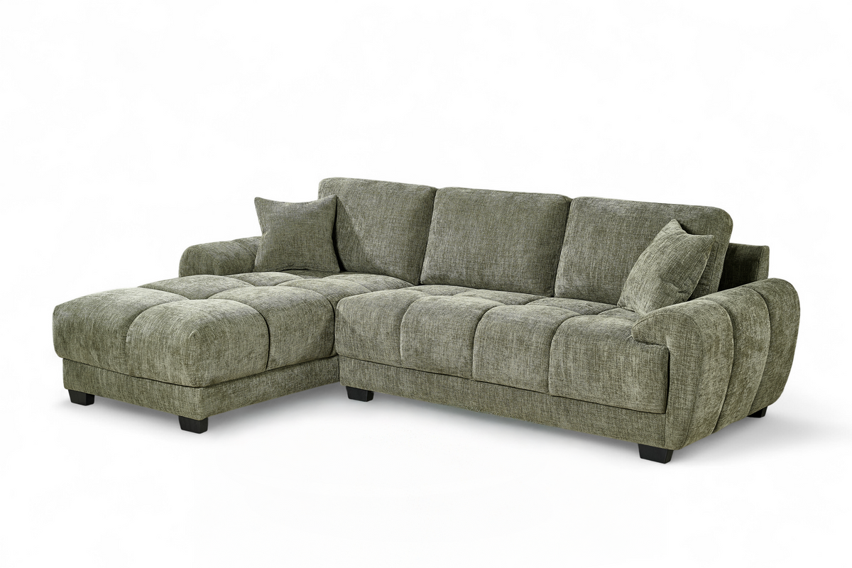 Green Chenille Fabric 1C2 Corner Sofa with Chaise JACK