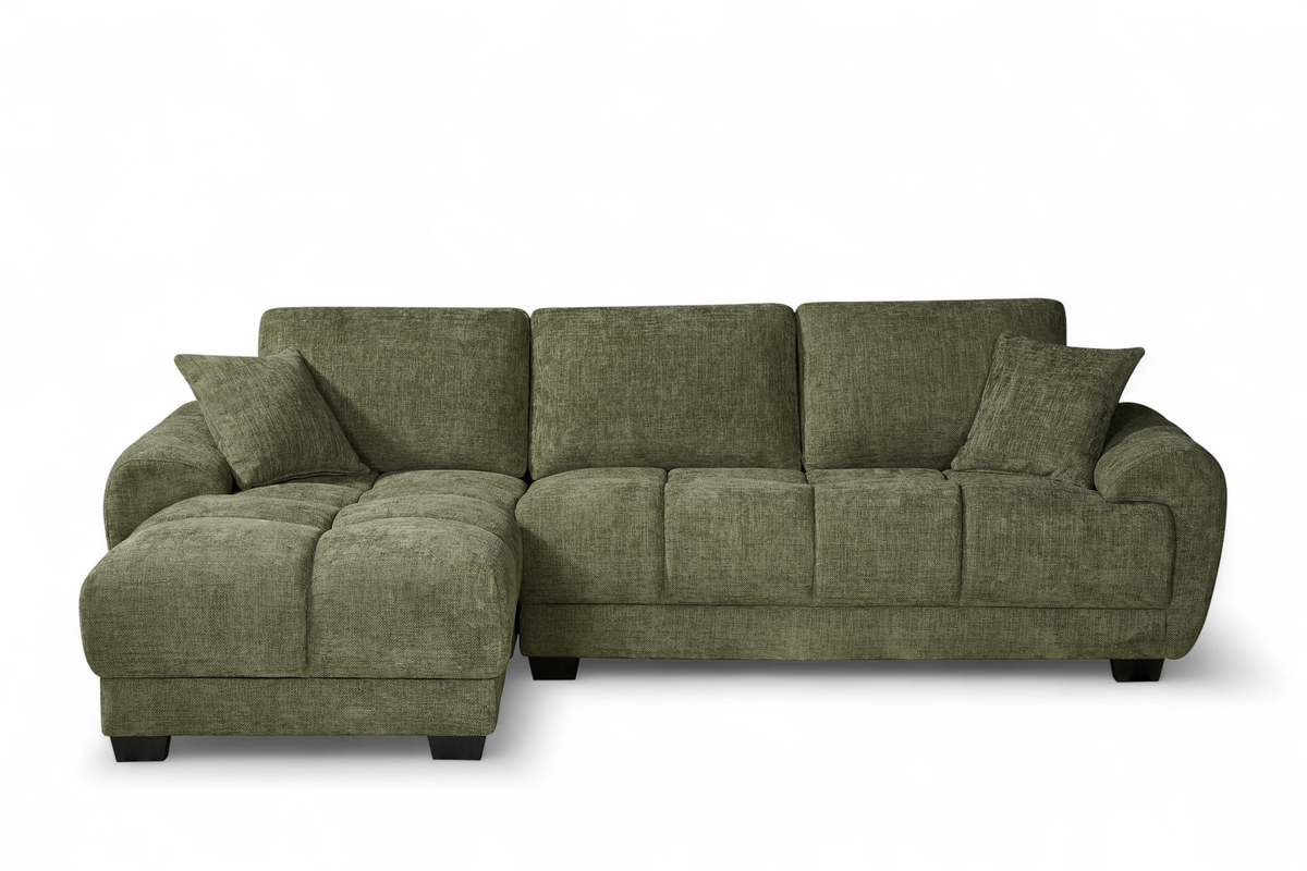 Green Chenille Fabric 1C2 Corner Sofa with Chaise JACK