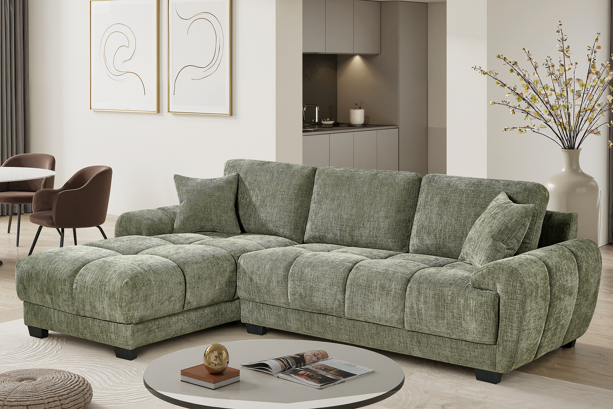 Green Chenille Fabric 1C2 Corner Sofa with Chaise JACK