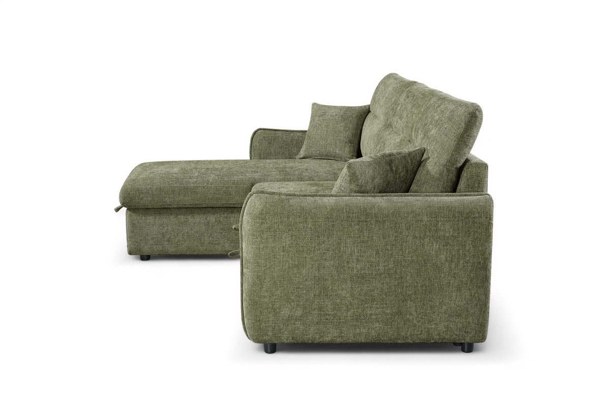 Green Chenille Fabric 1C2 Corner Sofabed with Storage ARCHIE