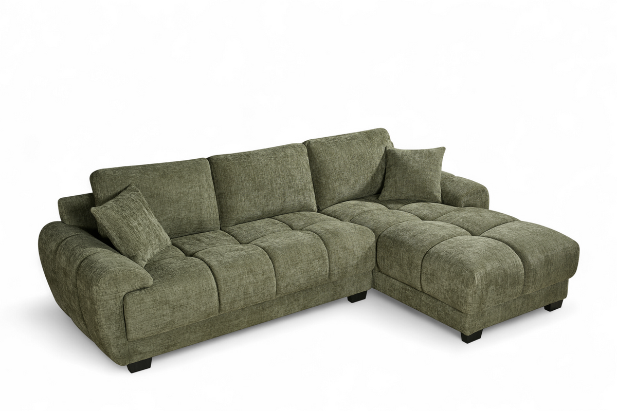 Green Chenille Fabric 2C1 Corner Sofa with Chaise JACK