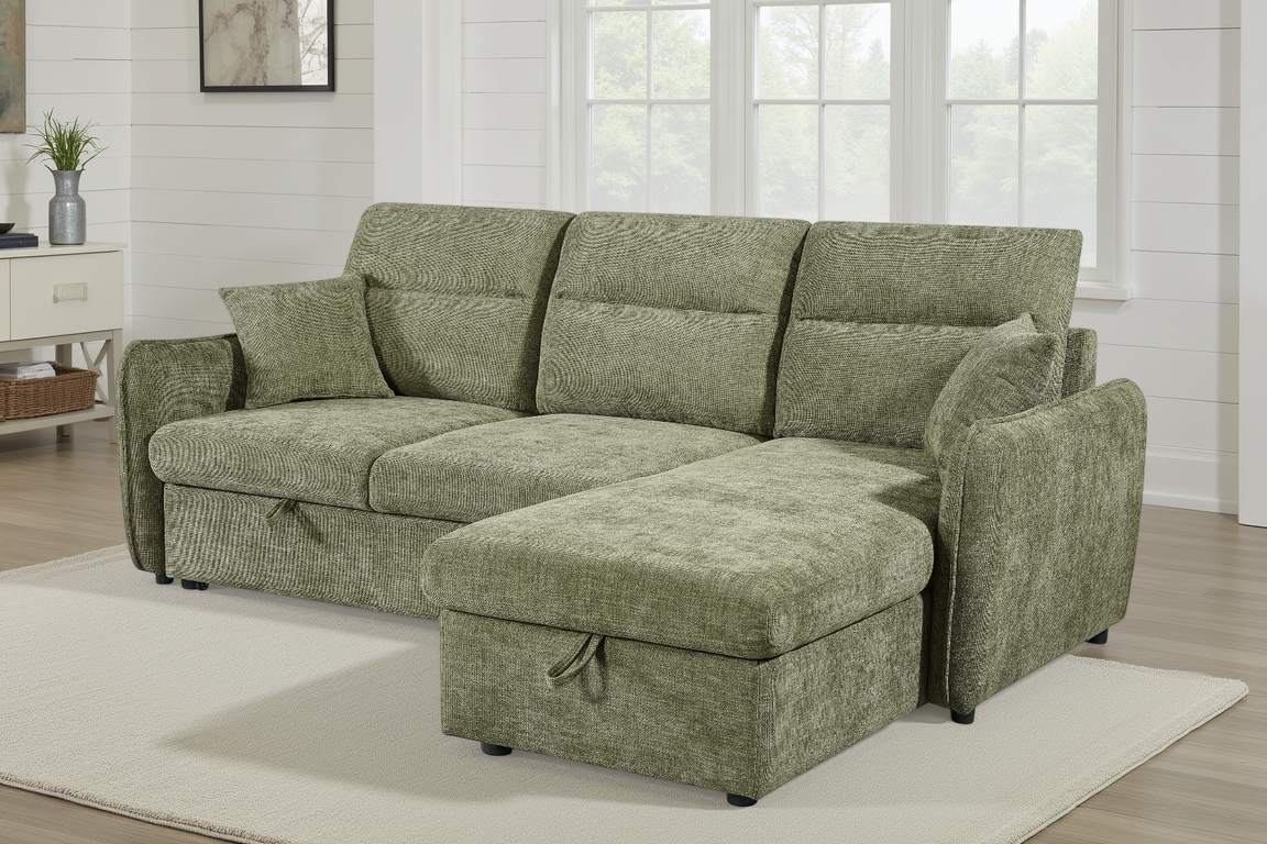 Green Chenille Fabric 2C1 Corner Sofabed with Storage ARCHIE
