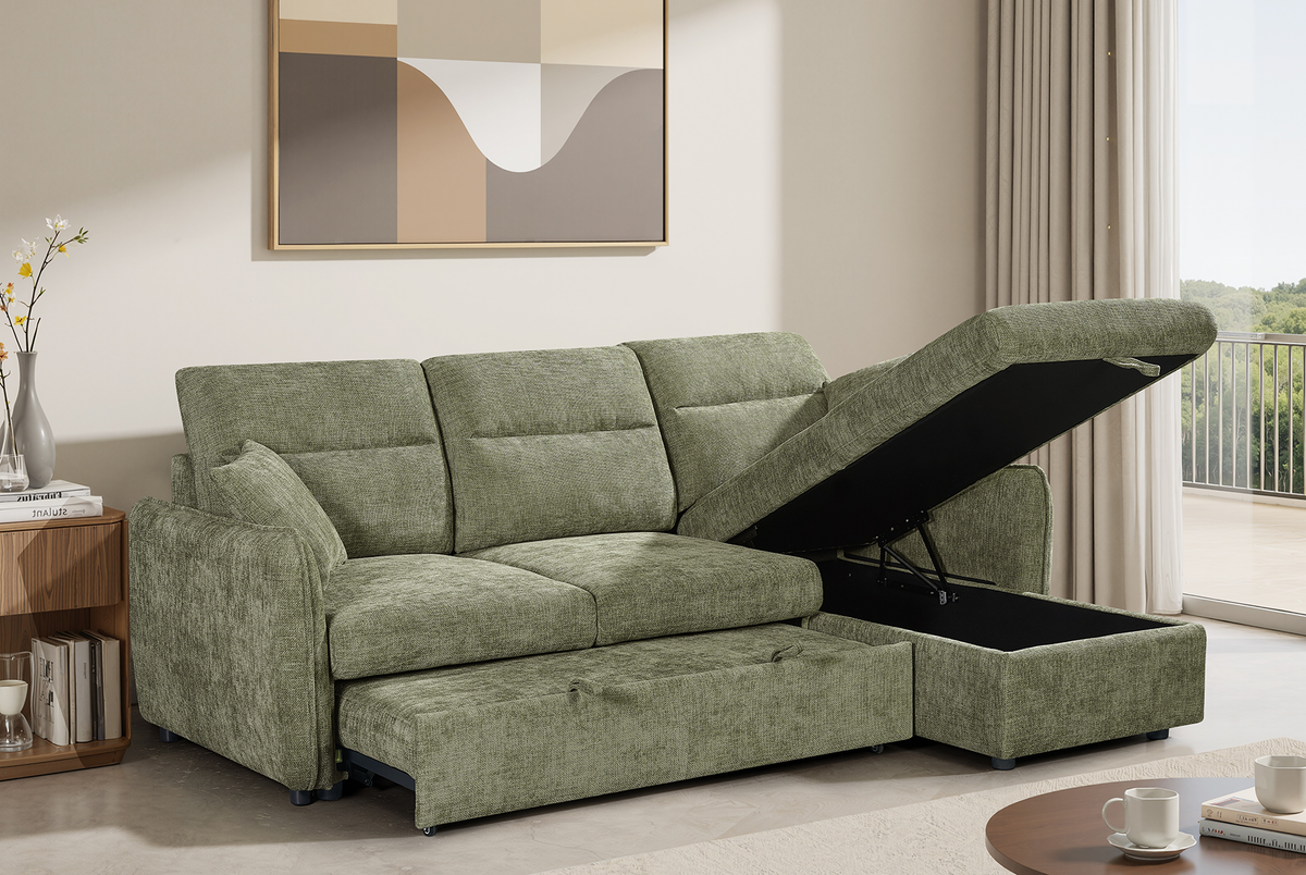 Green Chenille Fabric 2C1 Corner Sofabed with Storage ARCHIE