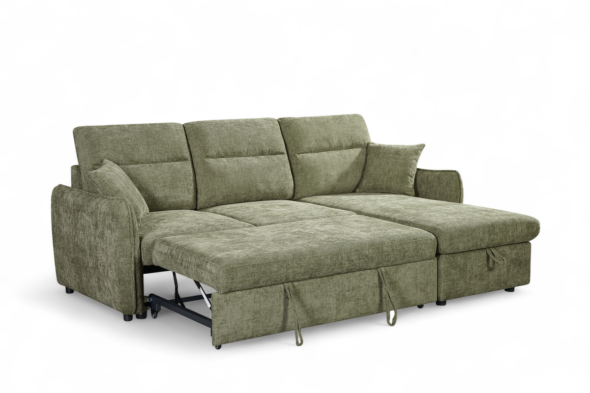 Green Chenille Fabric 2C1 Corner Sofabed with Storage ARCHIE