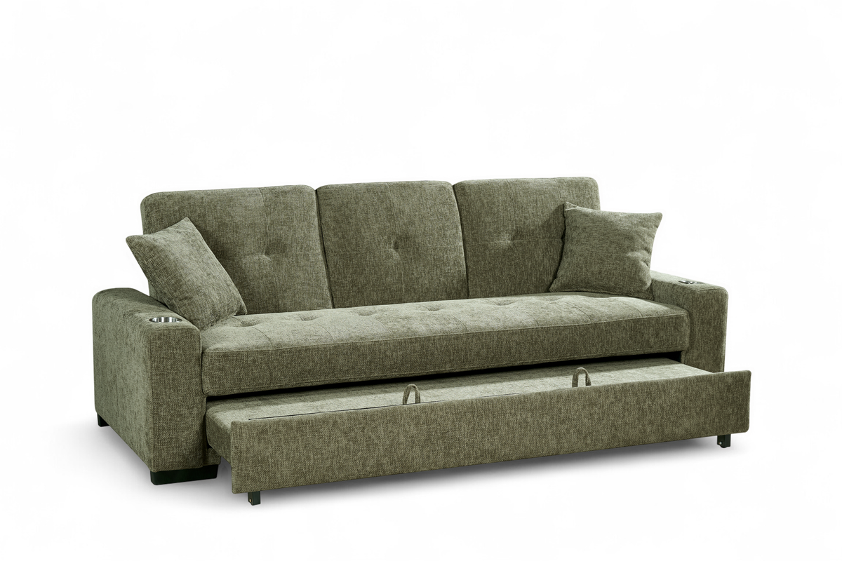 Green Chenille Fabric 3 Seater Sofabed CHARLES