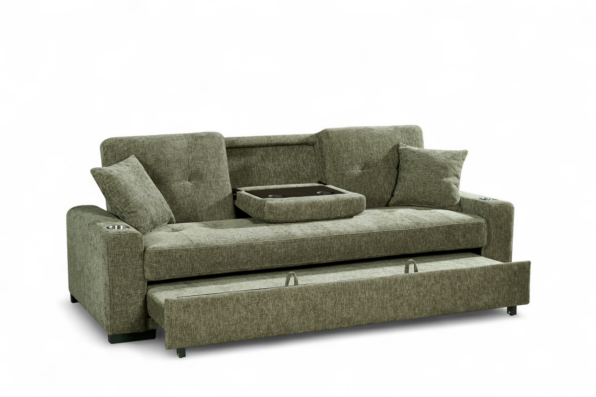 Green Chenille Fabric 3 Seater Sofabed CHARLES