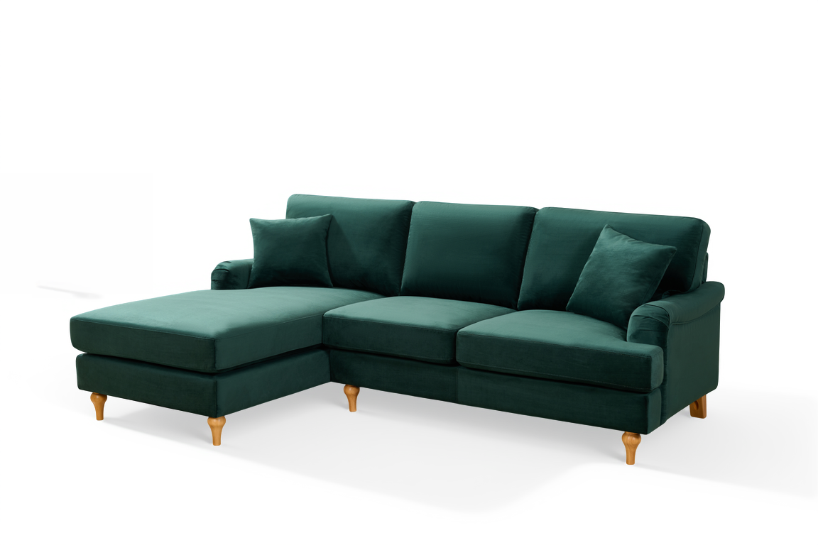Velvet Green Left Hand Facing Corner Sofa with Chaise HAMILTON