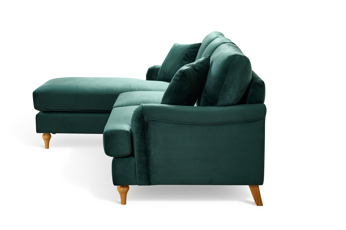 Velvet Green Left Hand Facing Corner Sofa with Chaise HAMILTON