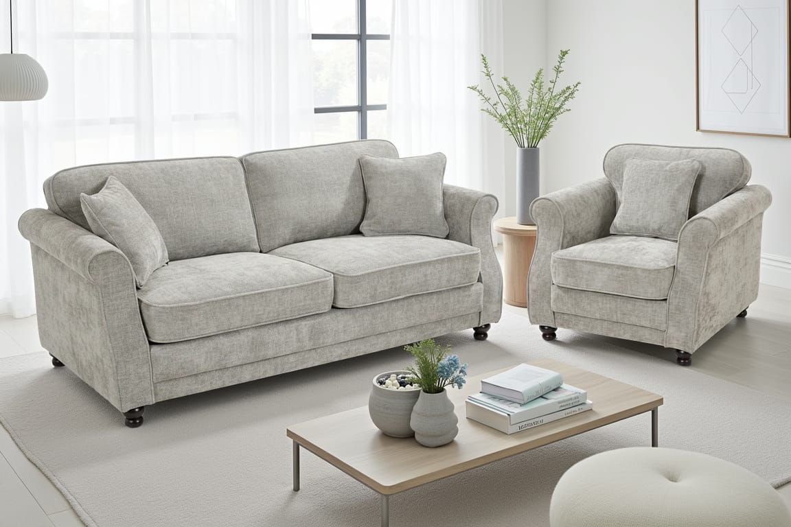 Grey Chenille 3 + 1 Seater Sofa Set HUGO