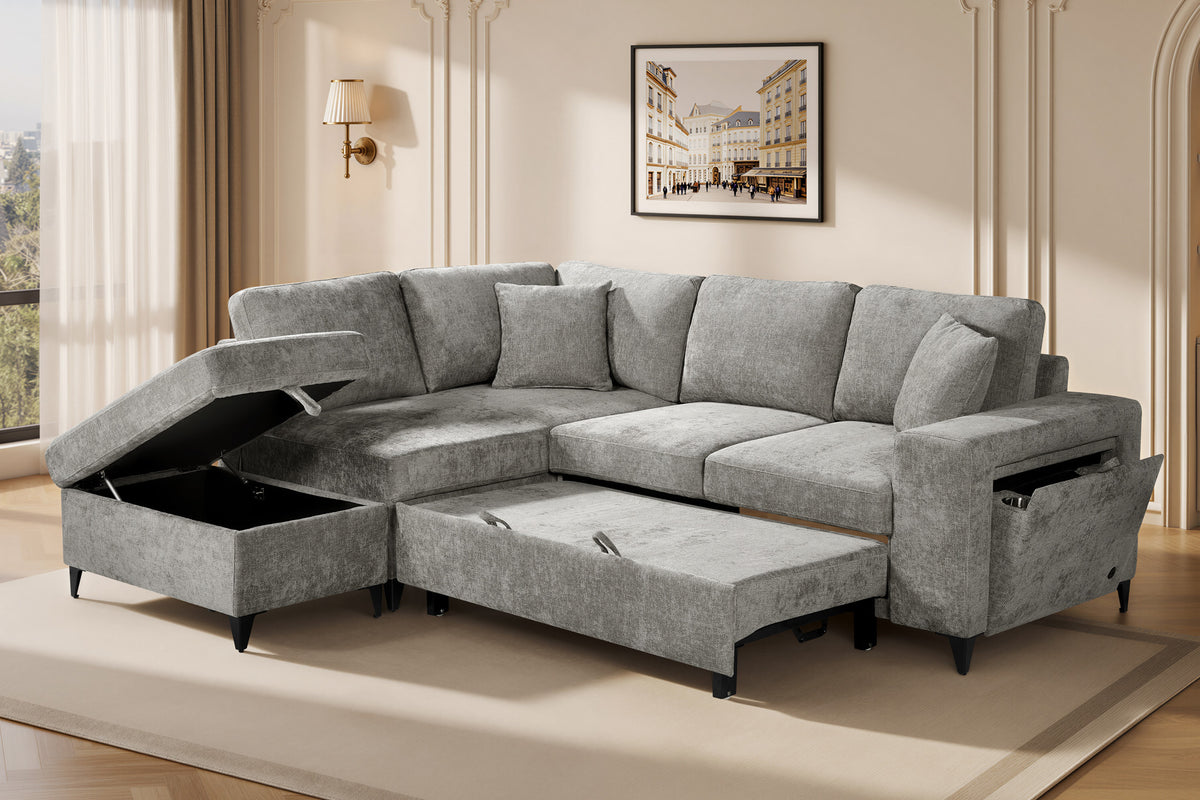 Grey Chenille Fabric 1C2 Corner Sofabed with Storage JAMIE