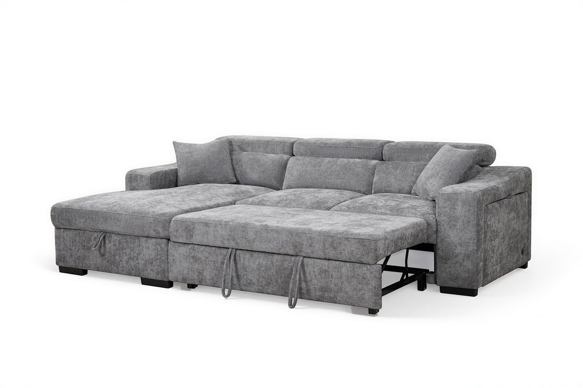 Dark Grey Chenille Fabric 1C2 Corner Sofabed with Storage ARTHUR