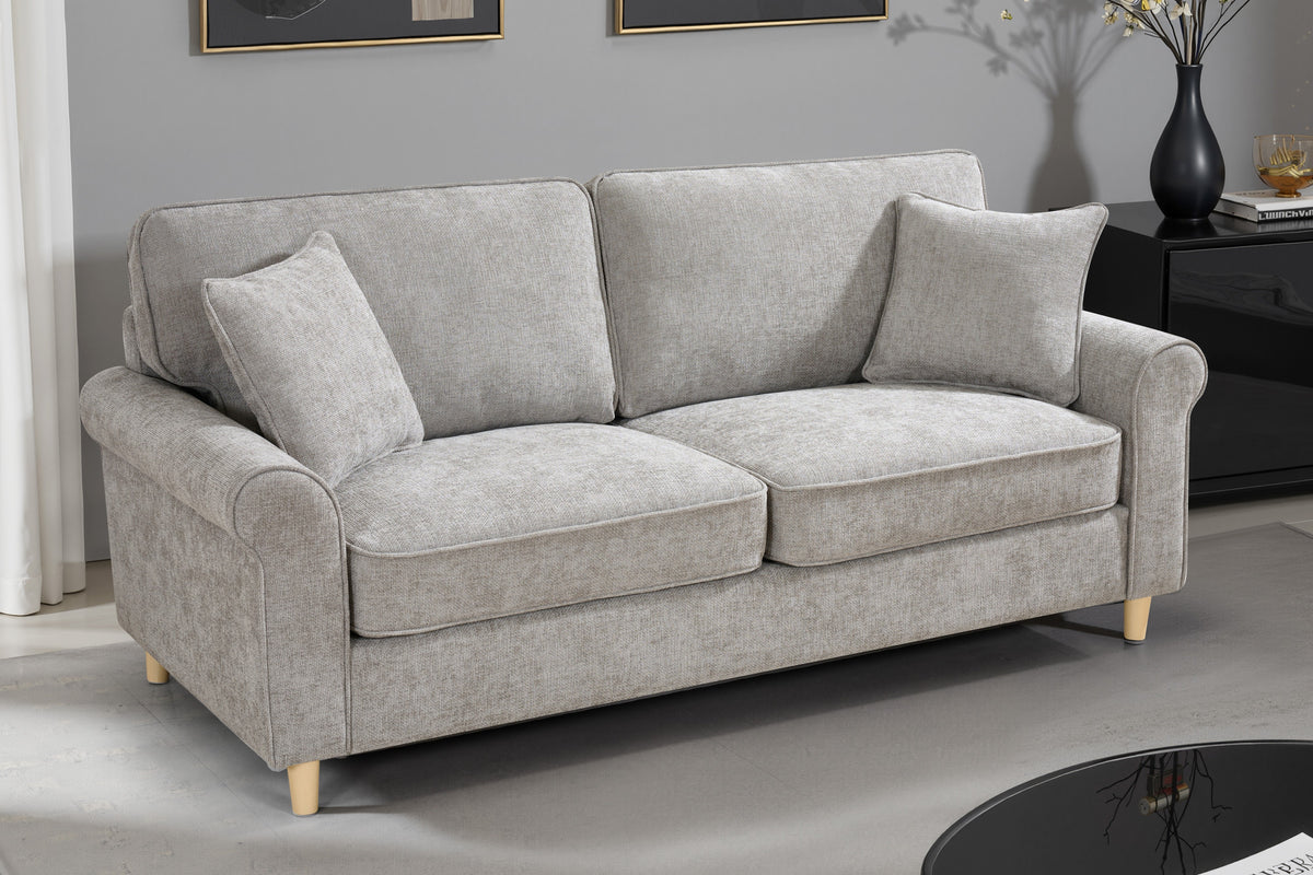 Grey chenille fabric 2 seater sofa in a living room