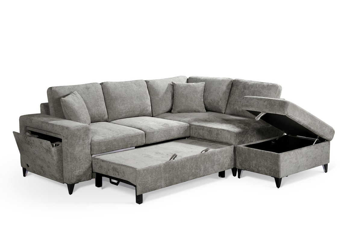Grey Chenille Fabric 2C1 Corner Sofabed with Storage JAMIE