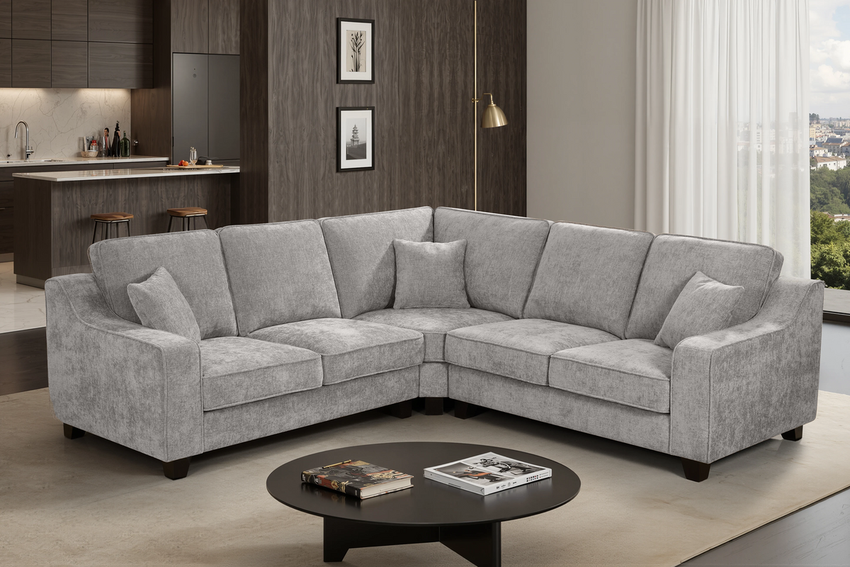Grey Chenille Fabric 2C2 Corner Sofa NATHAN