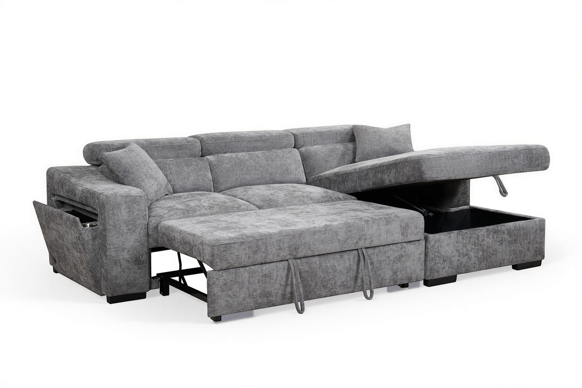 Dark Grey Chenille Fabric 2C1 Corner Sofabed with Storage ARTHUR