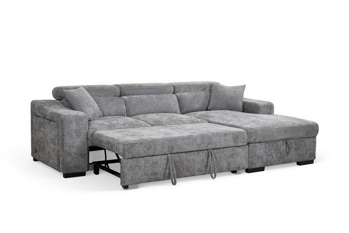 Dark Grey Chenille Fabric 2C1 Corner Sofabed with Storage ARTHUR