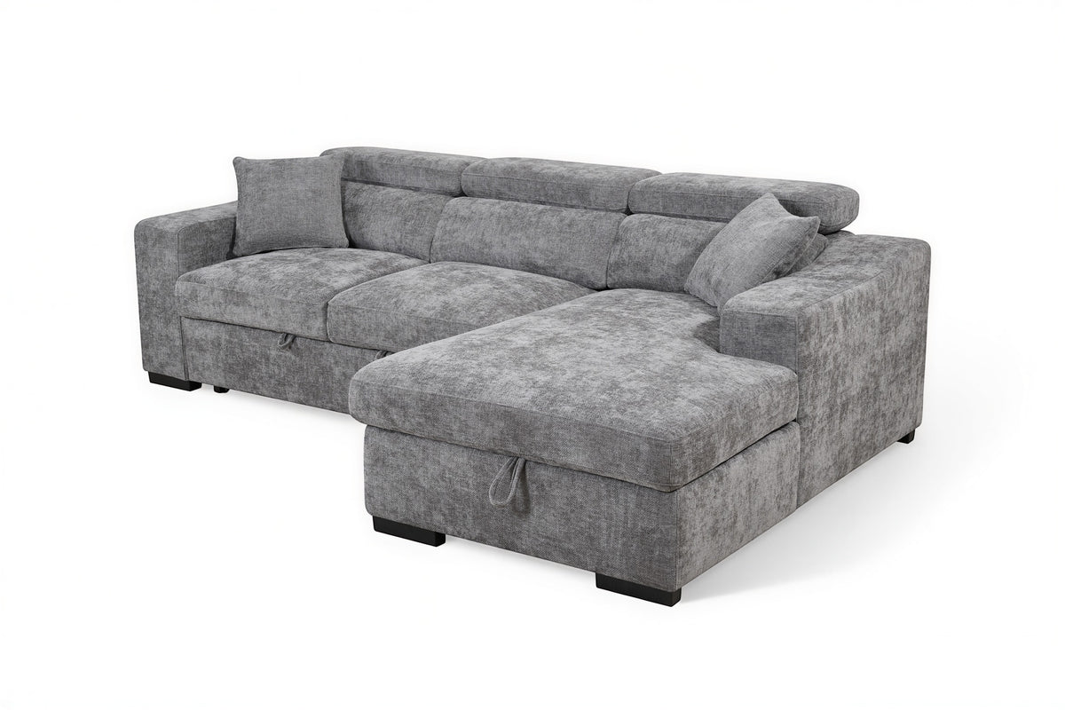 Dark Grey Chenille Fabric 2C1 Corner Sofabed with Storage ARTHUR