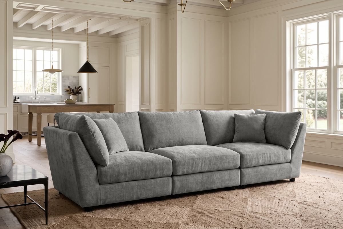 Grey Chenille Fabric 3 Seater Modular Sofa MADDIE