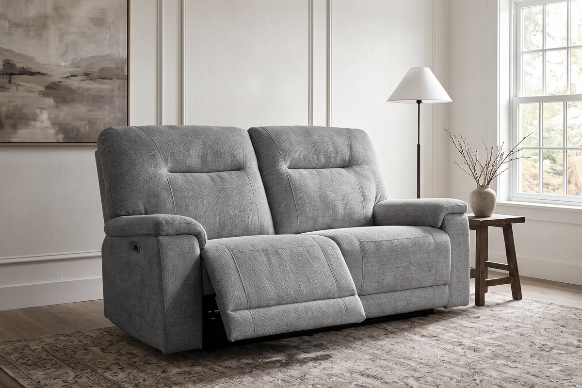 Grey Chenille Fabric Electric 2 Seater Recliner Sofa MOLENA