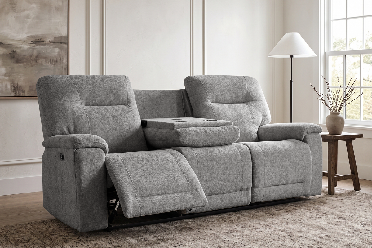 Grey Chenille Fabric Electric 3 Seater Recliner Sofa MOLENA