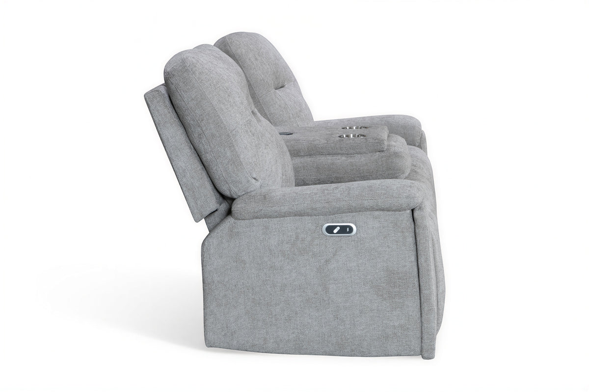 Grey Chenille Fabric Electric 3 Seater Recliner Sofa MOLENA