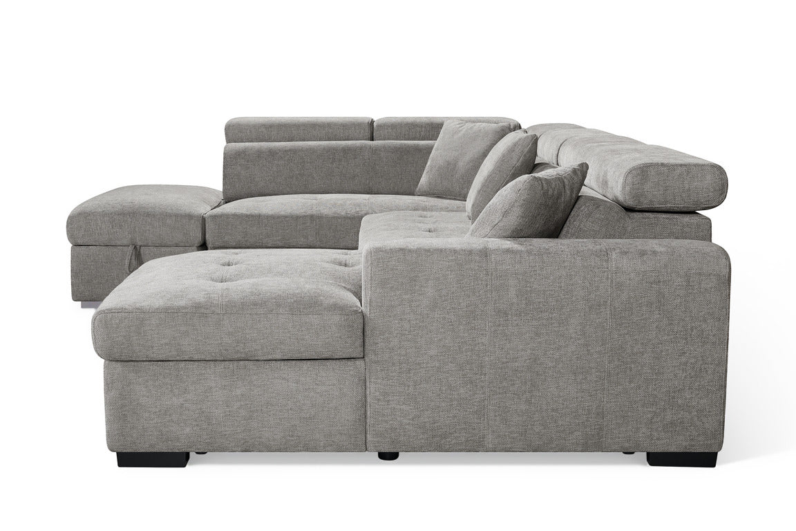 Grey Chenille Fabric Left Hand Facing U-Shaped Sofa Bed with Storage AUGUSTA