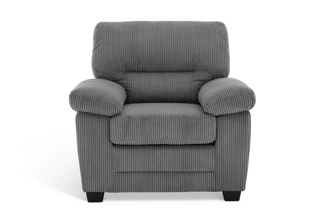 grey jumbo cord 1 seater armchair sofa