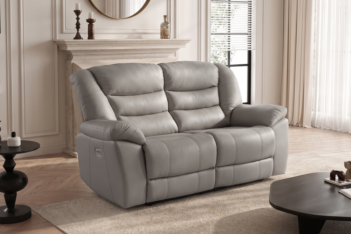 Grey Leather Electric 2 Seater Recliner Sofa GIOVANNI