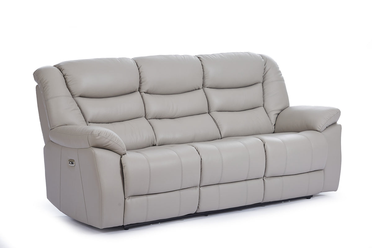 Grey Leather Electric 3 Seater Recliner Sofa GIOVANNI