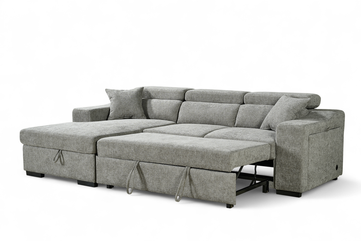 Grey Chenille Fabric 1C2 Corner Sofabed with Storage ARTHUR