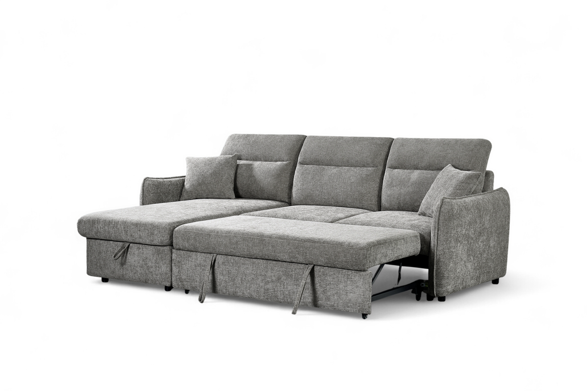 Grey Chenille Fabric 1C2 Corner Sofabed with Storage ARCHIE
