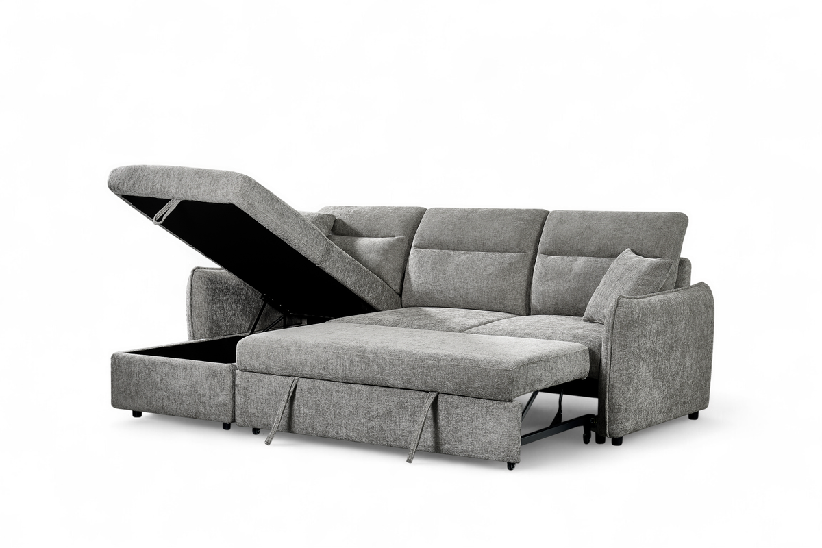 Grey Chenille Fabric 1C2 Corner Sofabed with Storage ARCHIE