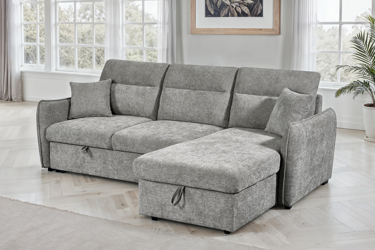 Grey Chenille Fabric 2C1 Corner Sofabed with Storage ARCHIE