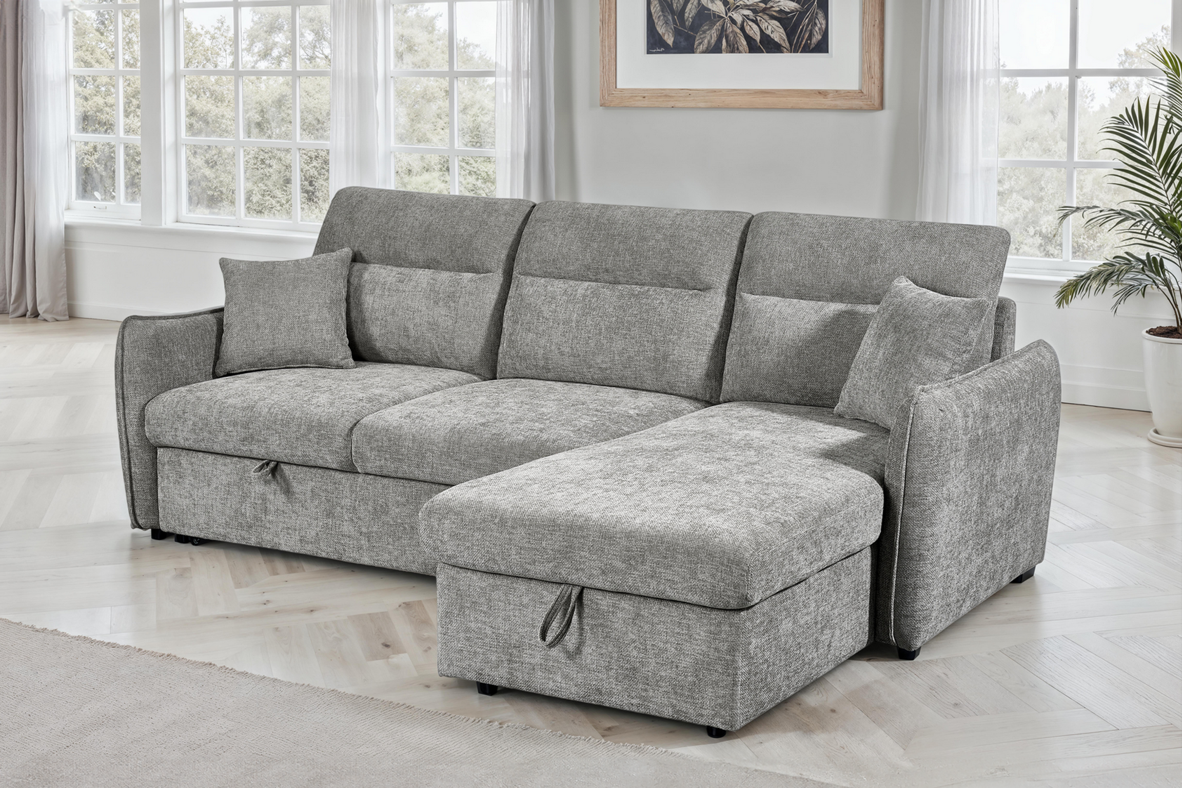 Grey Chenille Fabric 2C1 Corner Sofabed with Storage ARCHIE