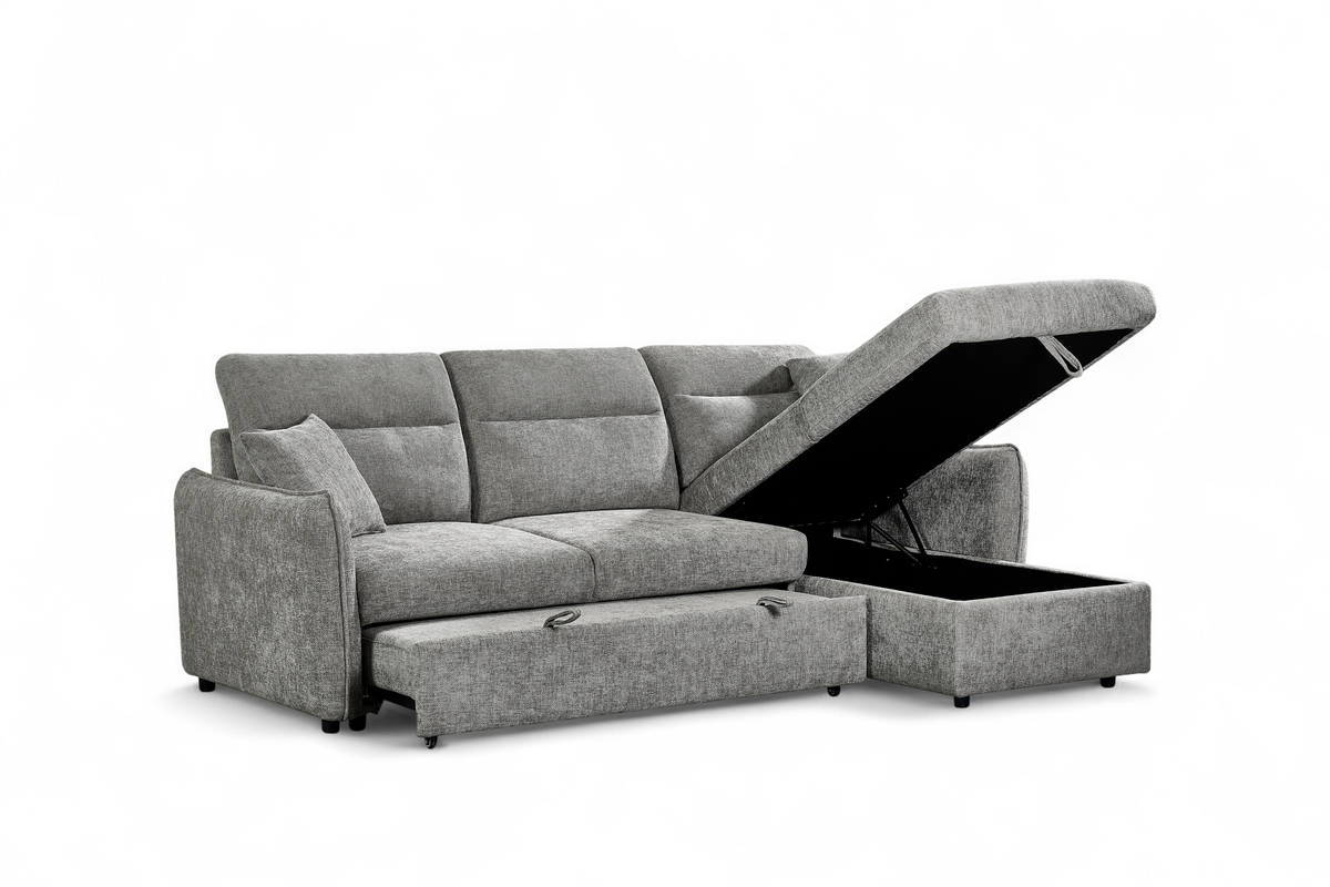 Grey Chenille Fabric 2C1 Corner Sofabed with Storage ARCHIE