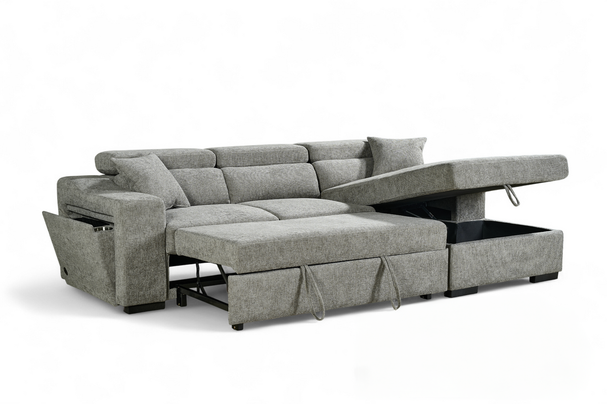 Grey Chenille Fabric 2C1 Corner Sofabed with Storage ARTHUR