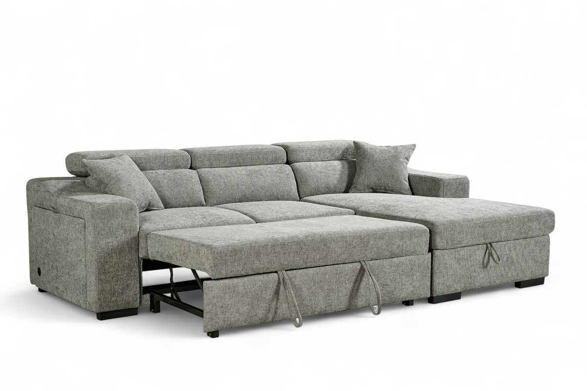 Grey Chenille Fabric 2C1 Corner Sofabed with Storage ARTHUR