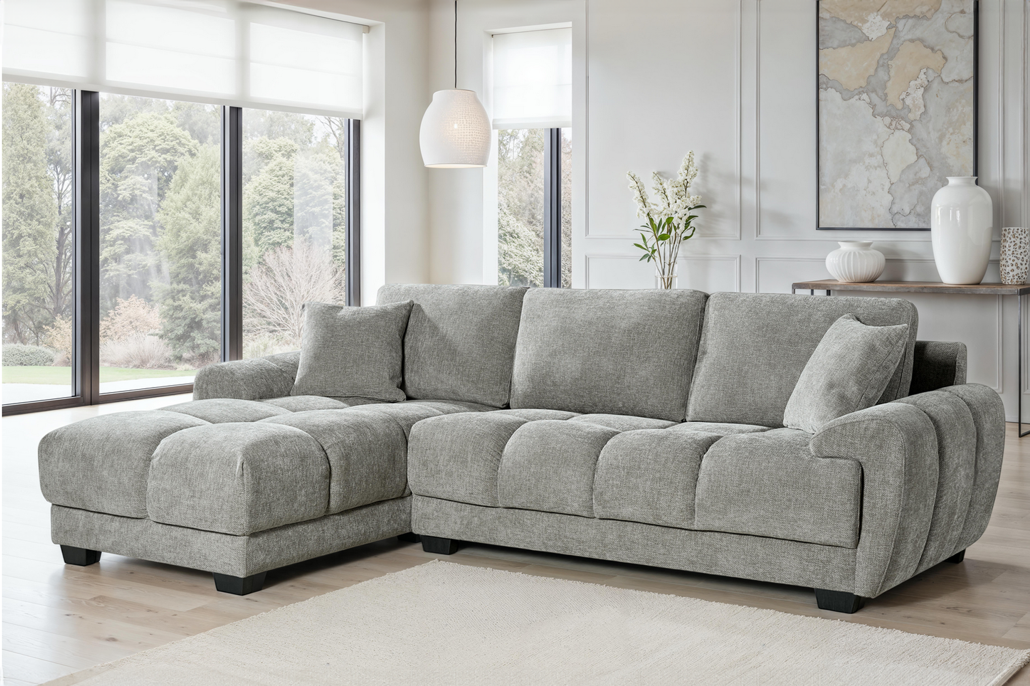 Grey Chenille Fabric 1C2 Corner Sofa JACK