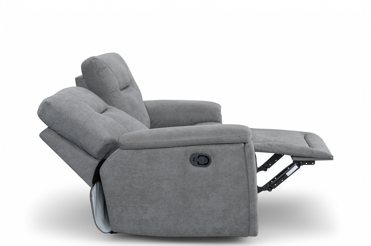 Grey Fabric Murcia 2 Seater Manual Recliner Sofa Side Fully Reclined