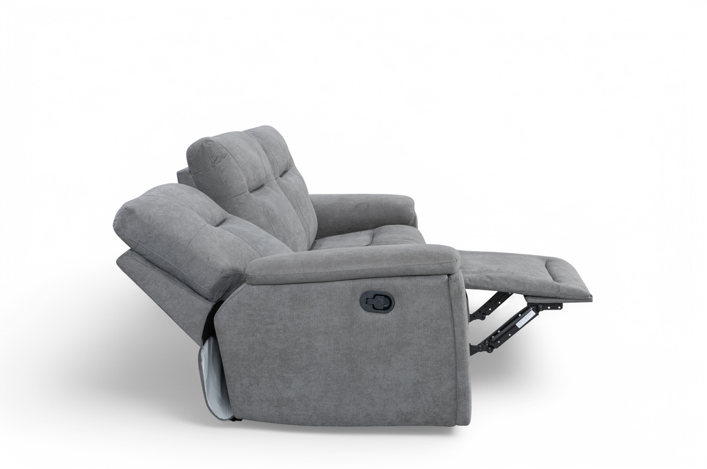 Grey Fabric Murcia 3 Seater Manual Recliner Sofa Side Footrest