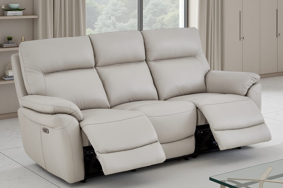 Grey Leather Electric 3 Seater Recliner Sofa CINECITTA