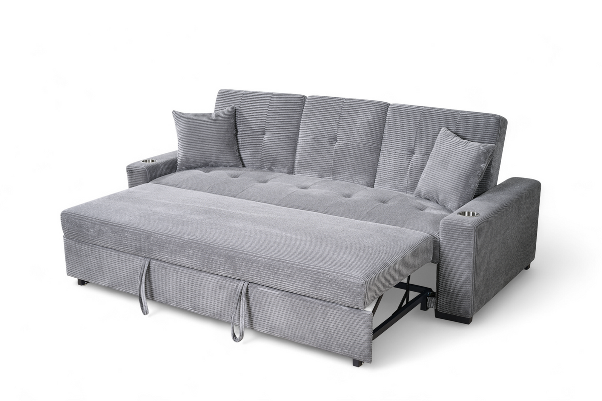 Grey Jumbo Cord 3 Seater Sofabed CHARLES