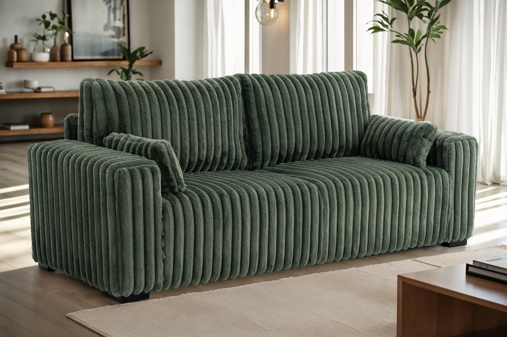 Green Jumbo Cord 3 Seater Sofa BOLZANO Background